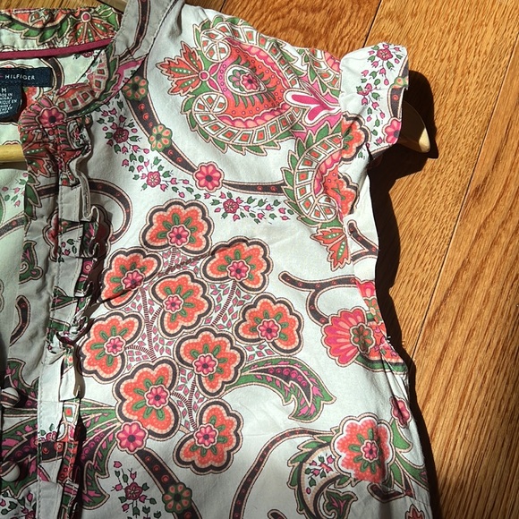 Tommy Hilfiger Sleeveless Ruffle Blouse Paisley & Floral Print Size Medium - Picture 6 of 10